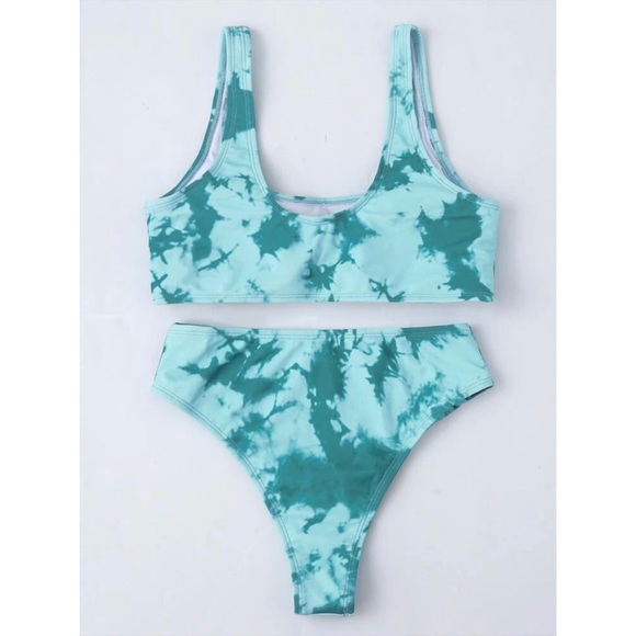 Tie dye bikini high waist blue teal turquoise - Picture 6 of 6